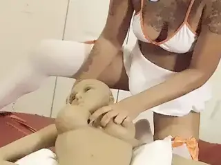 NAUGHTY NURSE rubs her medical doll making her instantly HORNY to HUMP the doll's titties until she creams!